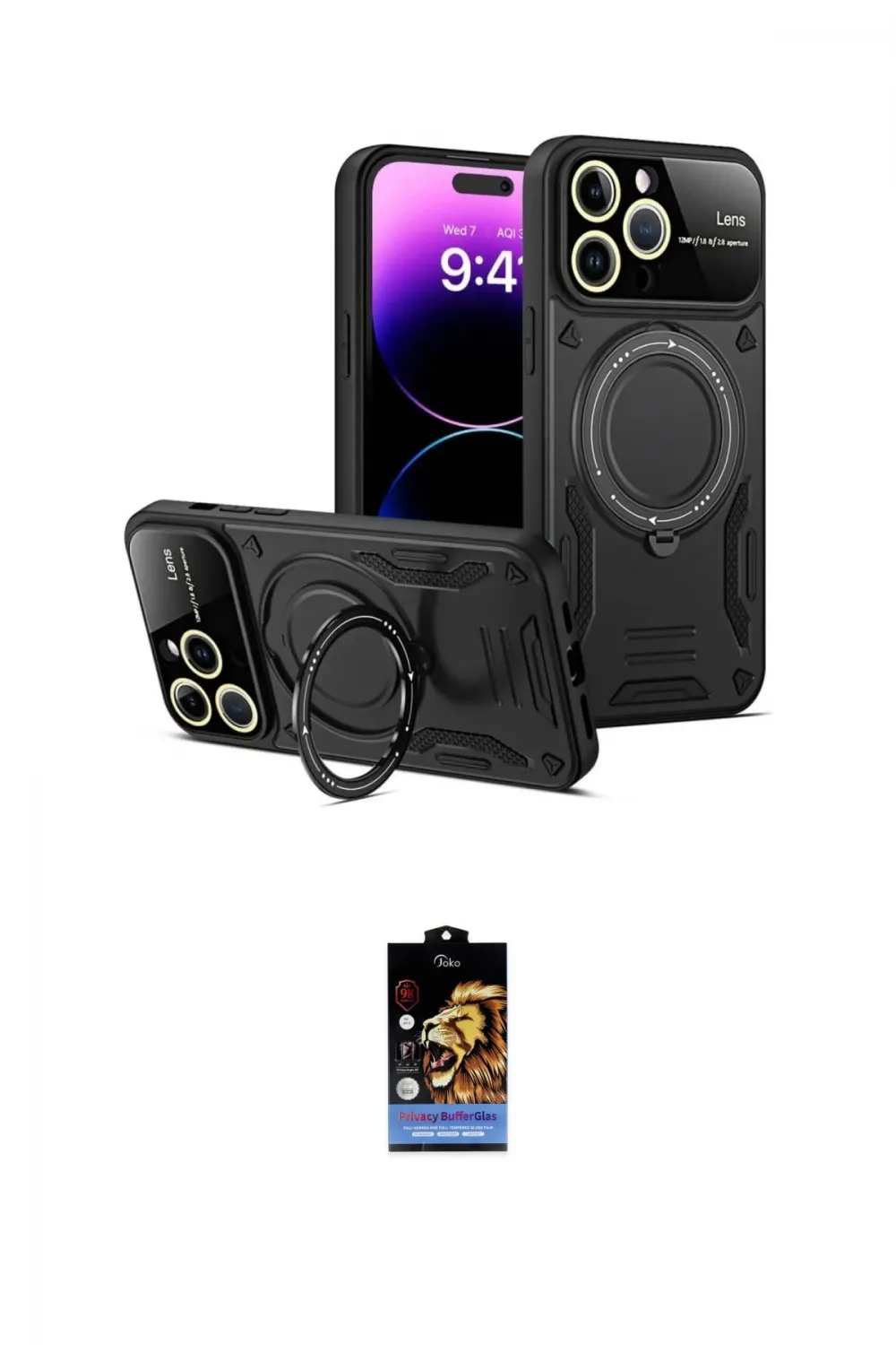 ieg™ iPhone 16 Pro Max Kılıf Kıvılcım Modern Serisi - Siyah Buffer Hayalet Cam Ekran Koruyucu
