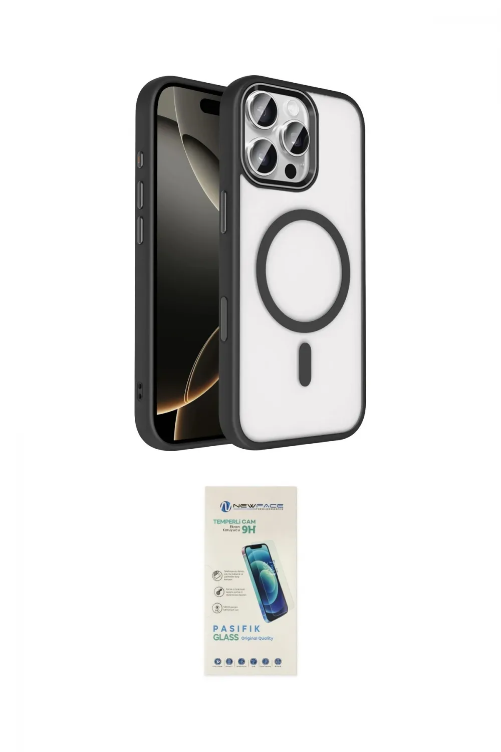 ieg™ iPhone 16 Pro Max Kılıf Kıvılcım Prime - Şeffaf Pasifik Cam Ekran Koruyucu