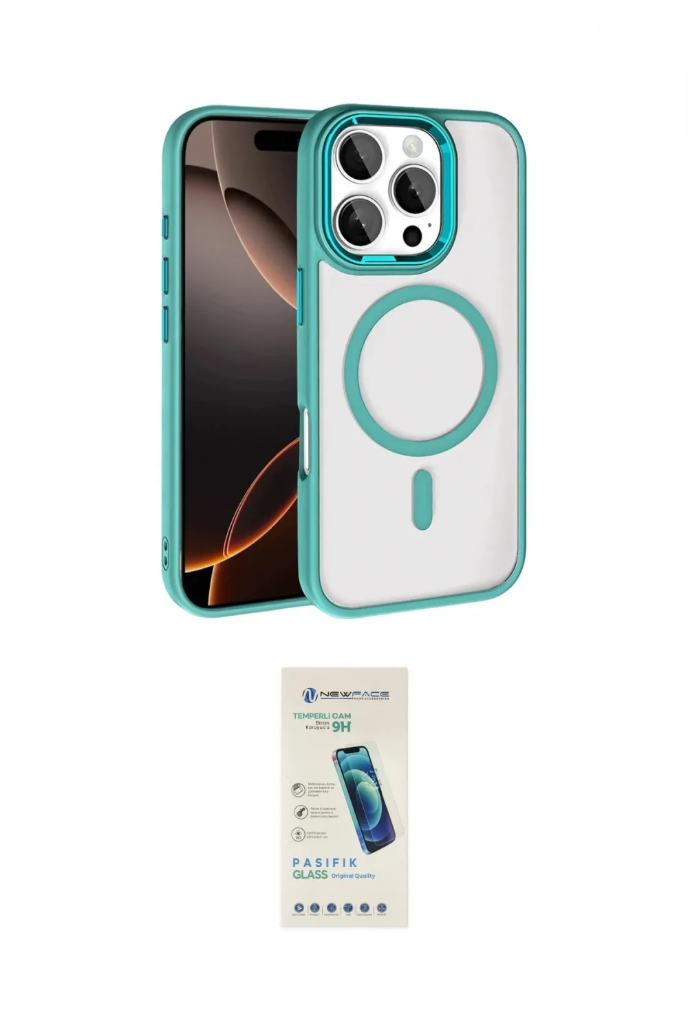 ieg™ iPhone 16 Pro Max Kılıf Kıvılcım Prime - Şeffaf Pasifik Cam Ekran Koruyucu