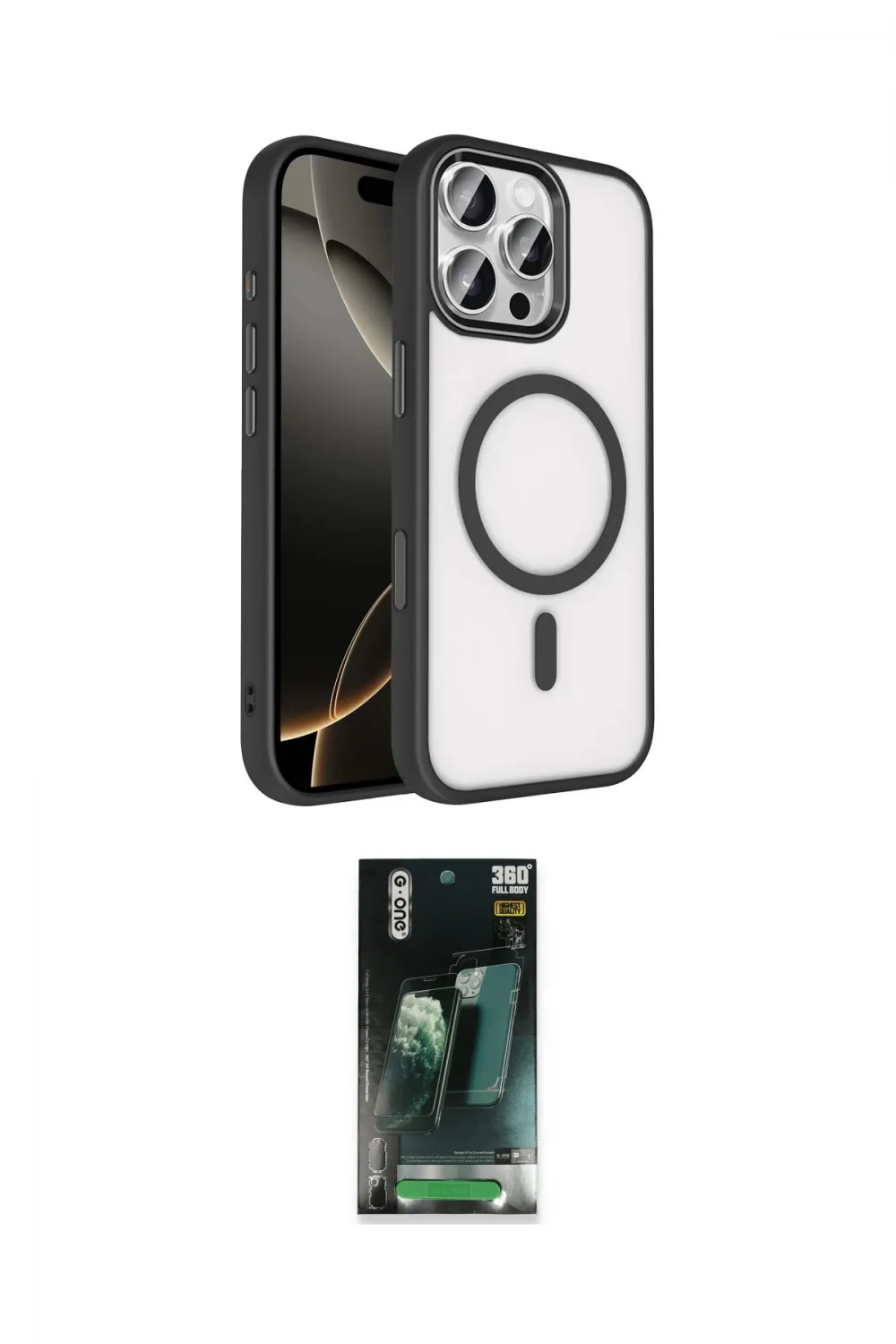 ieg™ iPhone 16 Pro Max Kılıf Kıvılcım Prime - Siyah 360 Mat Full Body Arka Koruyucu