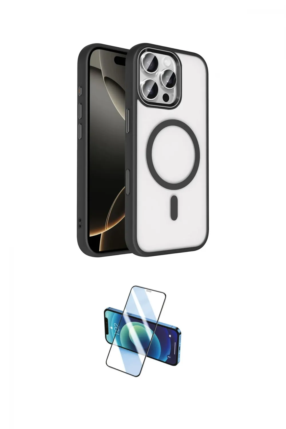 ieg™ iPhone 16 Pro Max Kılıf Kıvılcım Prime - Siyah 3D Antistatik Cam Ekran Koruyucu