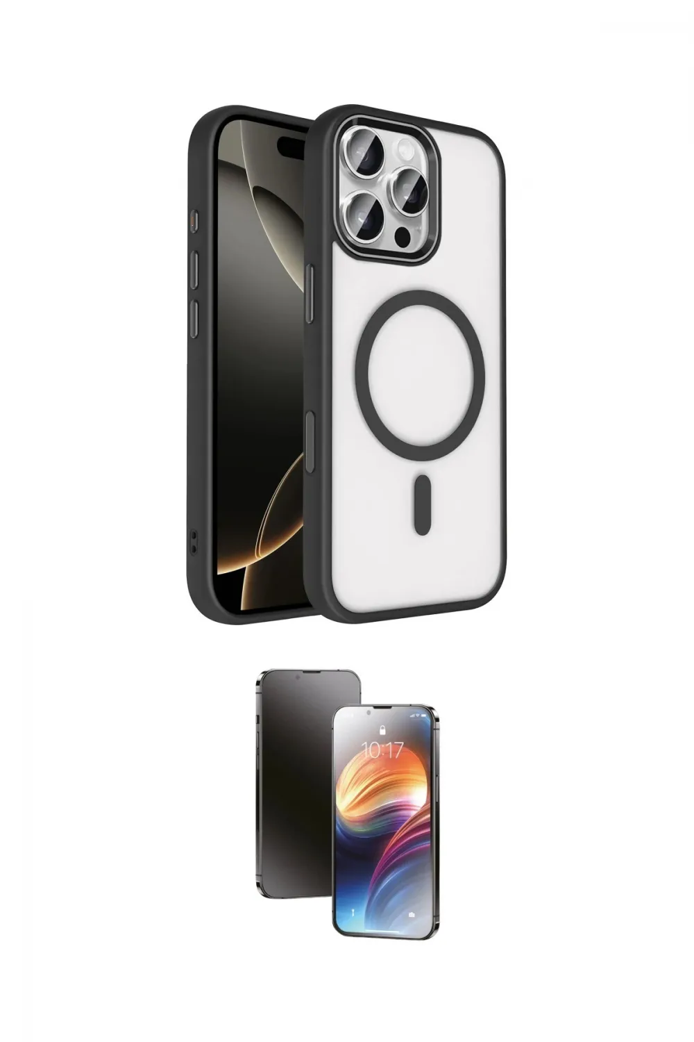 ieg™ iPhone 16 Pro Max Kılıf Kıvılcım Prime - Siyah 3D Antistatik Mat Seramik Nano Ekran Koruyucu