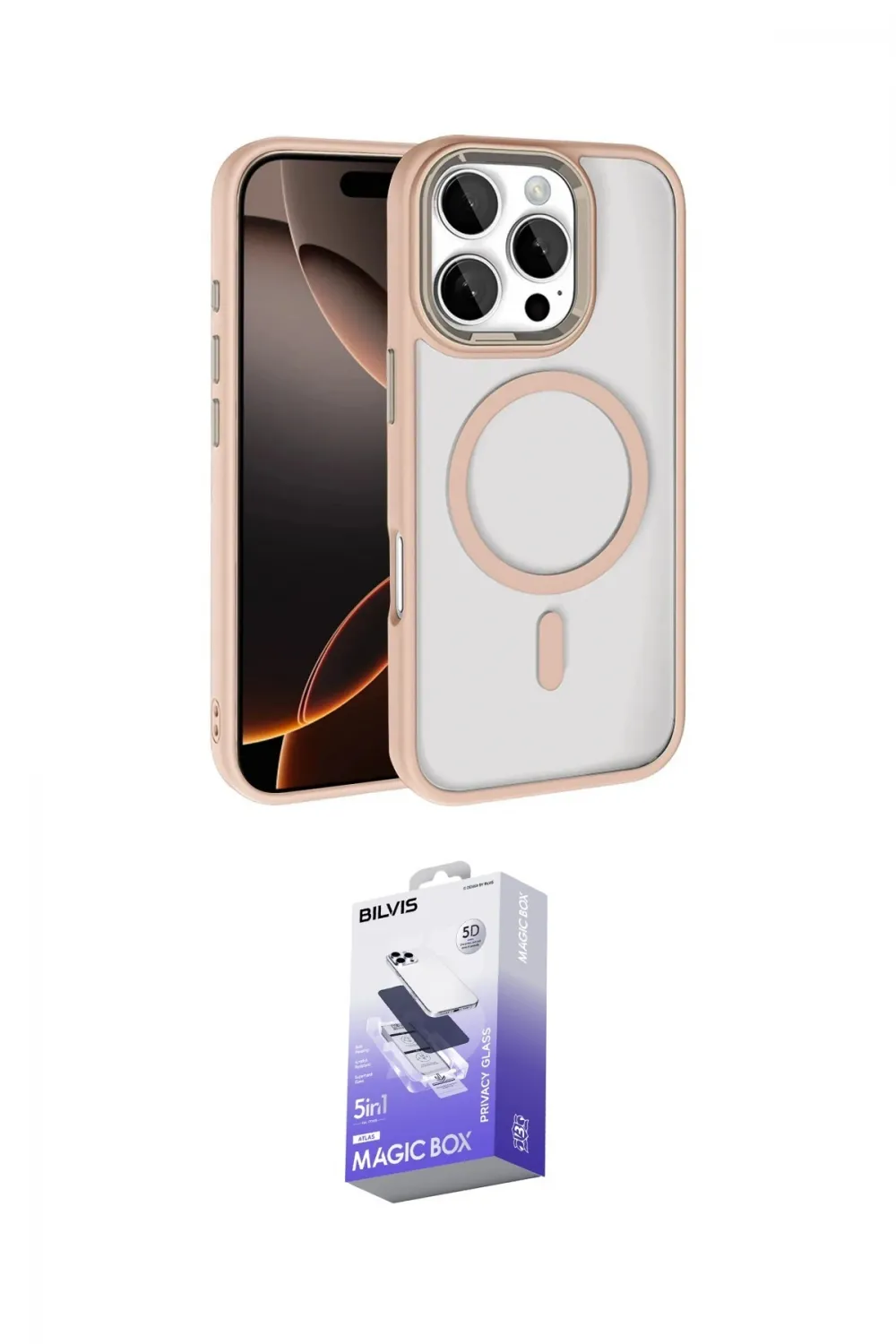 ieg™ iPhone 16 Pro Max Kılıf Kıvılcım Prime - Siyah Bilvis 5in1 5D Magic Hayalet Cam Ekran Koruyucu