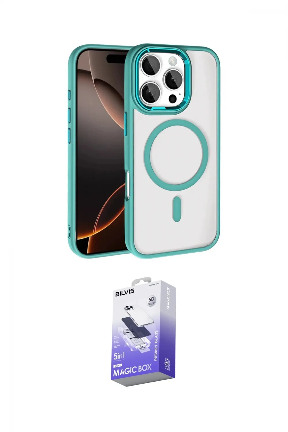 ieg™ iPhone 16 Pro Max Kılıf Kıvılcım Prime - Siyah Bilvis 5in1 5D Magic Hayalet Cam Ekran Koruyucu
