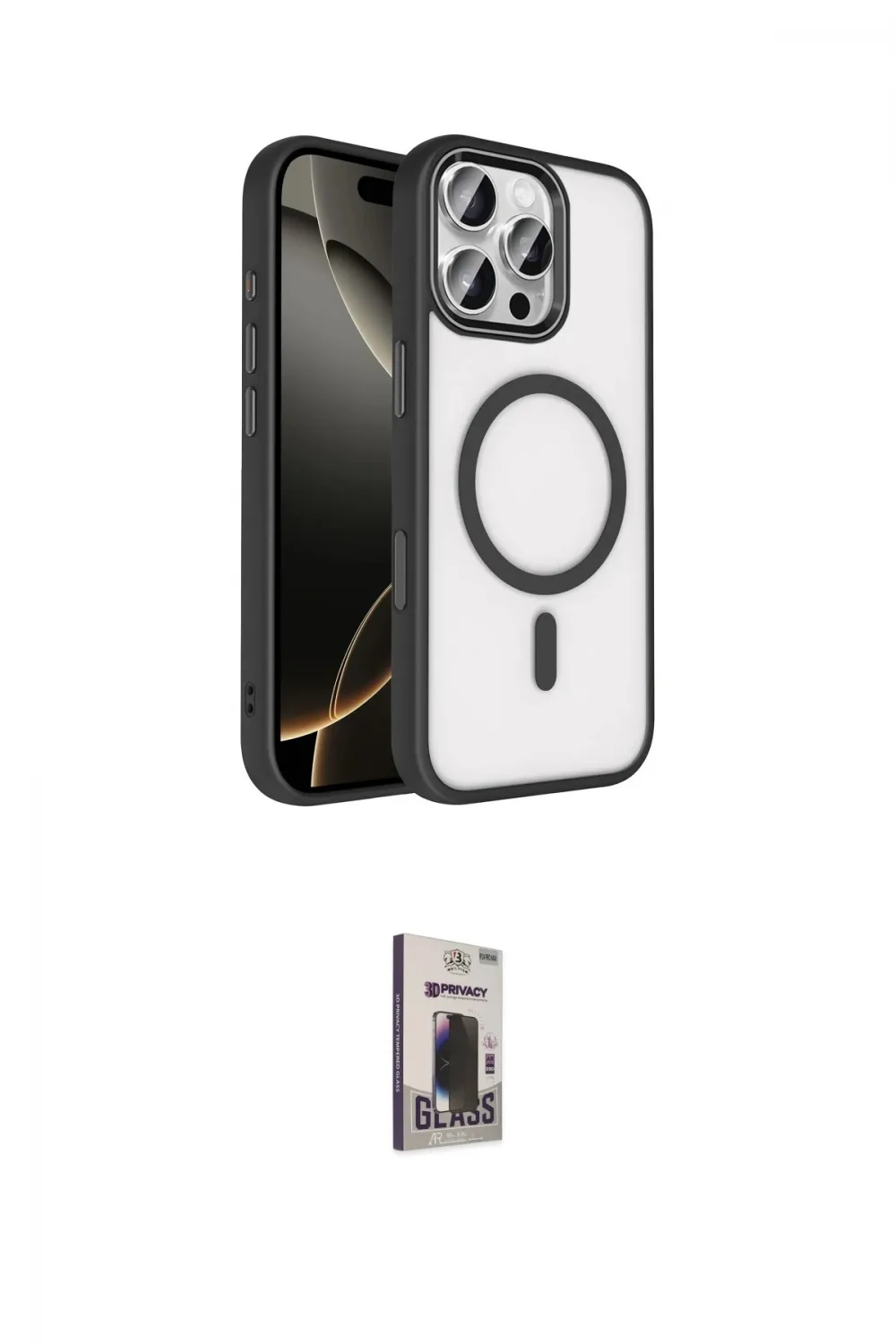 ieg™ iPhone 16 Pro Max Kılıf Kıvılcım Prime - Siyah Bilvis Hayalet Cam Ekran Koruyucu