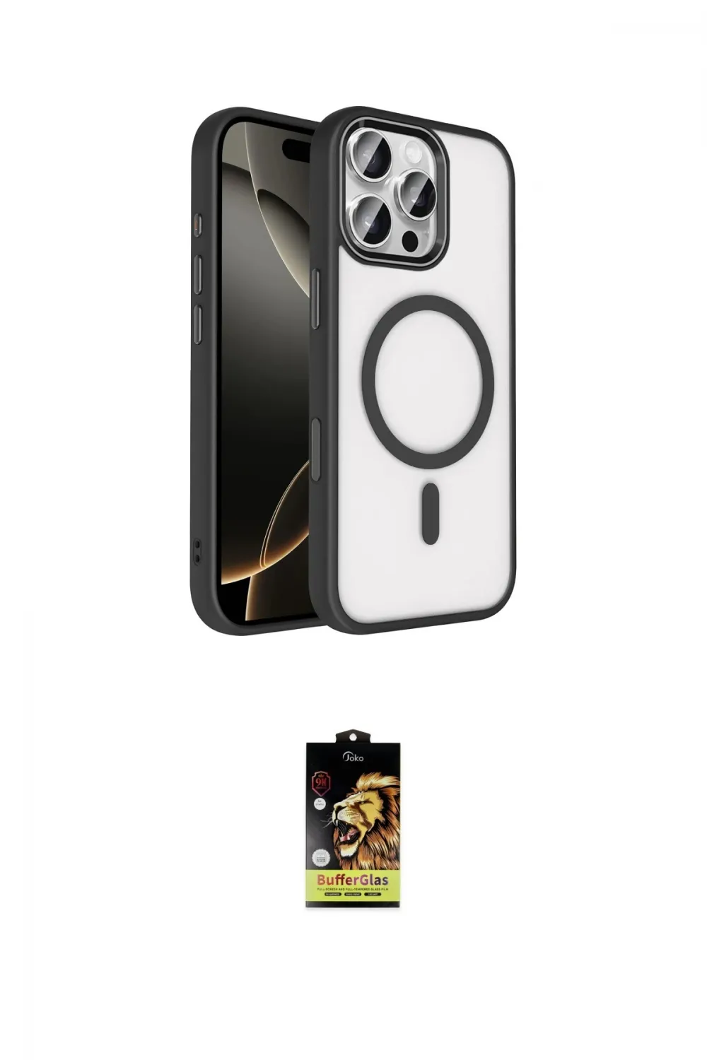 ieg™ iPhone 16 Pro Max Kılıf Kıvılcım Prime - Siyah Buffer Cam Ekran Koruyucu