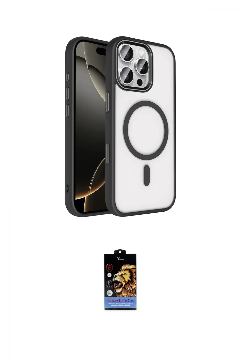 ieg™ iPhone 16 Pro Max Kılıf Kıvılcım Prime - Siyah Buffer Hayalet Cam Ekran Koruyucu