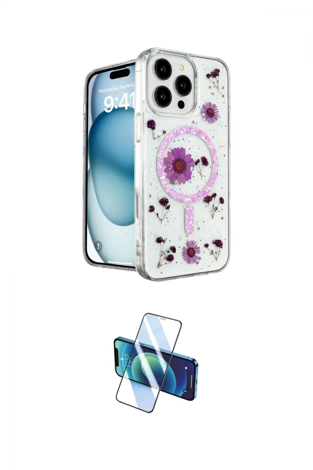 ieg™ iPhone 16 Pro Max Kılıf Kozmos Doku - Siyah 3D Antistatik Cam Ekran Koruyucu