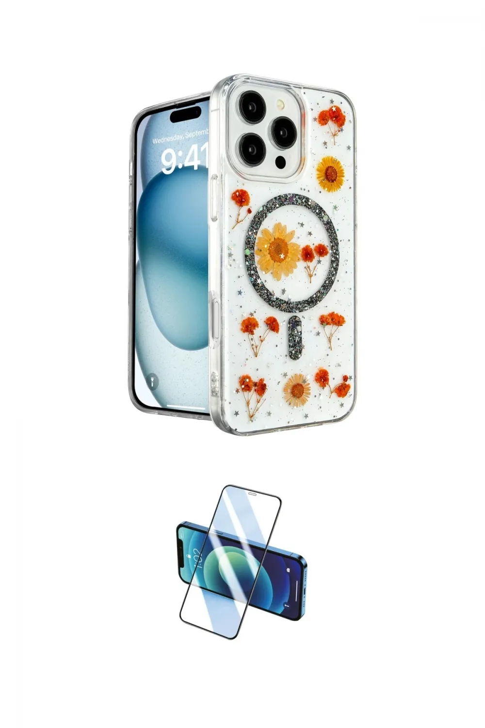 ieg™ iPhone 16 Pro Max Kılıf Kozmos Doku - Siyah 3D Antistatik Cam Ekran Koruyucu