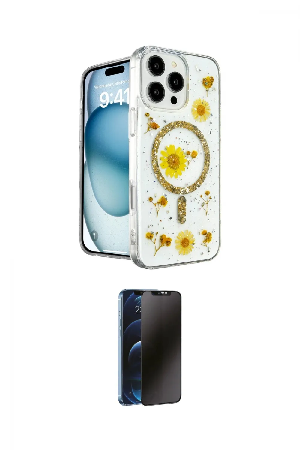 ieg™ iPhone 16 Pro Max Kılıf Kozmos Doku - Siyah 3D Antistatik Hayalet Cam Ekran Koruyucu