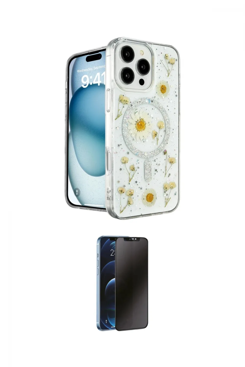 ieg™ iPhone 16 Pro Max Kılıf Kozmos Doku - Siyah 3D Antistatik Hayalet Cam Ekran Koruyucu