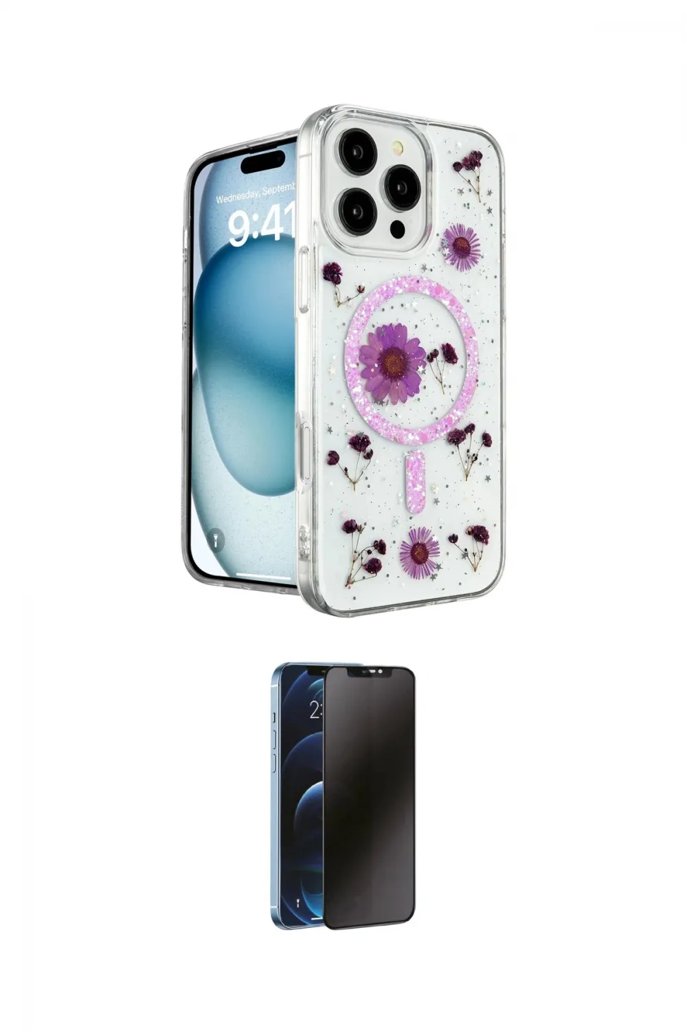 ieg™ iPhone 16 Pro Max Kılıf Kozmos Doku - Siyah 3D Antistatik Hayalet Cam Ekran Koruyucu