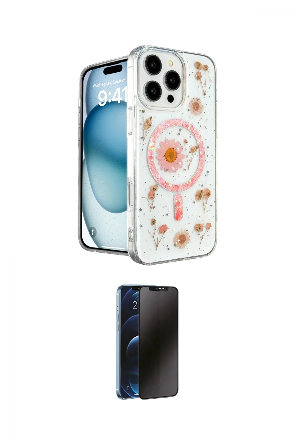 ieg™ iPhone 16 Pro Max Kılıf Kozmos Doku - Siyah 3D Antistatik Hayalet Cam Ekran Koruyucu