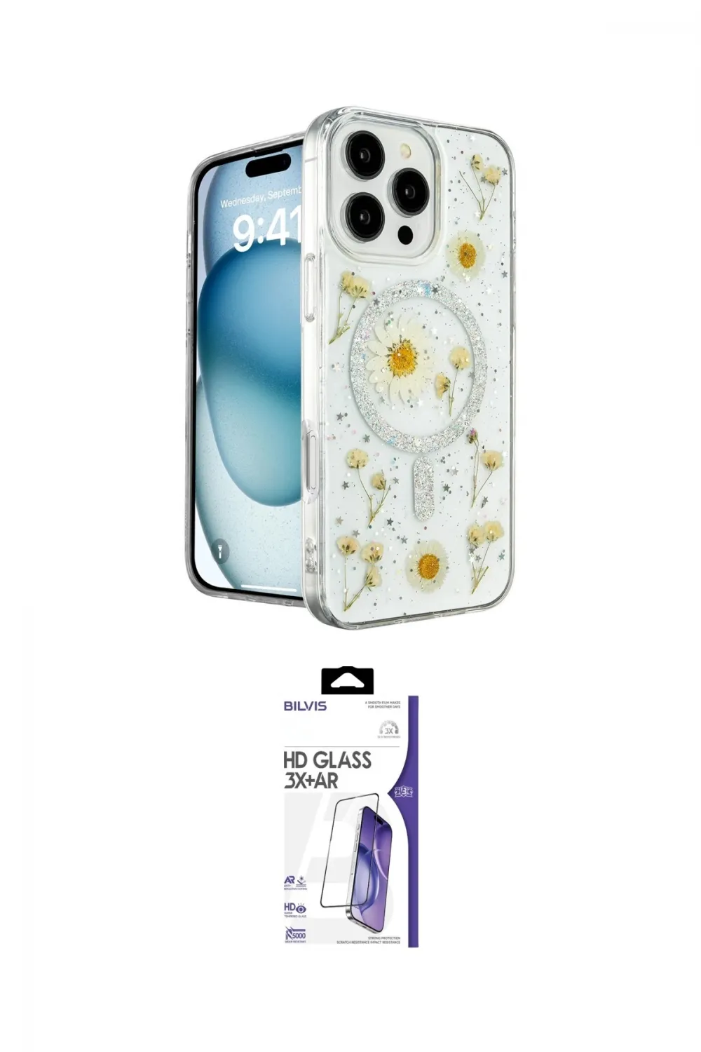 ieg™ iPhone 16 Pro Max Kılıf Kozmos Doku - Siyah Bilvis 3X AR HD Cam Ekran Koruyucu