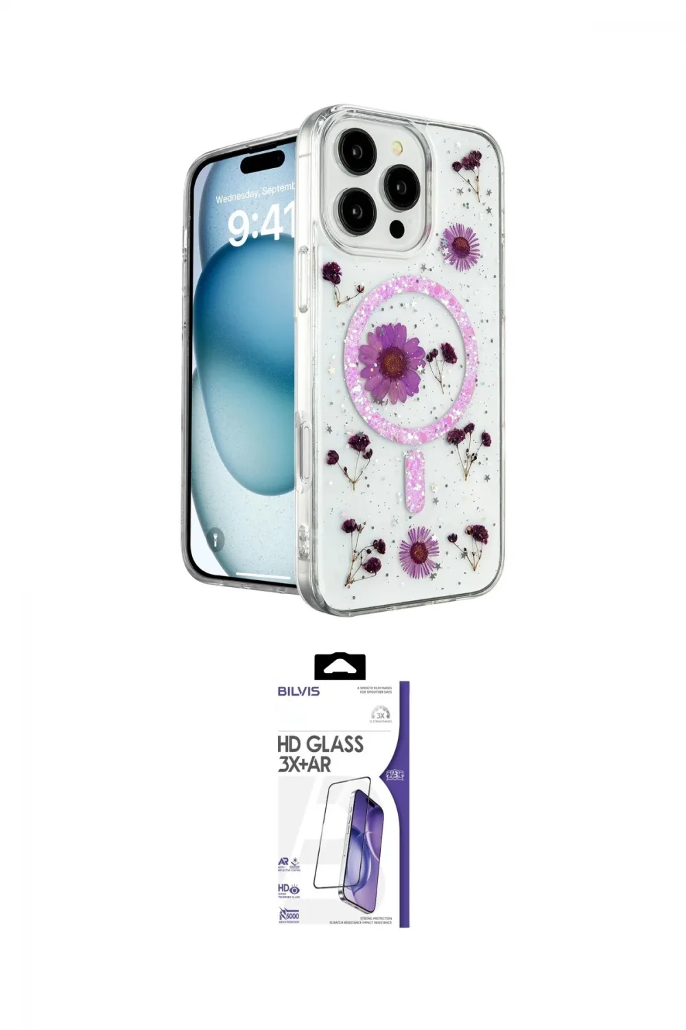 ieg™ iPhone 16 Pro Max Kılıf Kozmos Doku - Siyah Bilvis 3X AR HD Cam Ekran Koruyucu