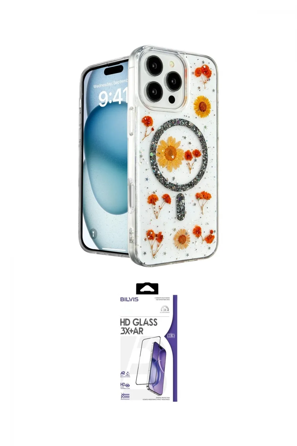 ieg™ iPhone 16 Pro Max Kılıf Kozmos Doku - Siyah Bilvis 3X AR HD Cam Ekran Koruyucu