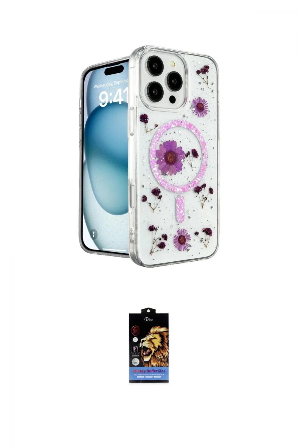 ieg™ iPhone 16 Pro Max Kılıf Kozmos Doku - Siyah Buffer Hayalet Cam Ekran Koruyucu
