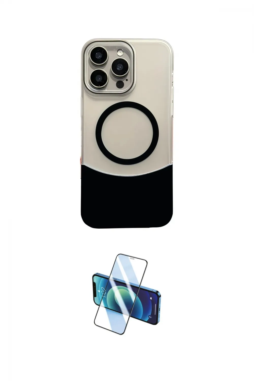 ieg™ iPhone 16 Pro Max Kılıf Kozmos Form Özel Seri - Siyah 3D Antistatik Cam Ekran Koruyucu
