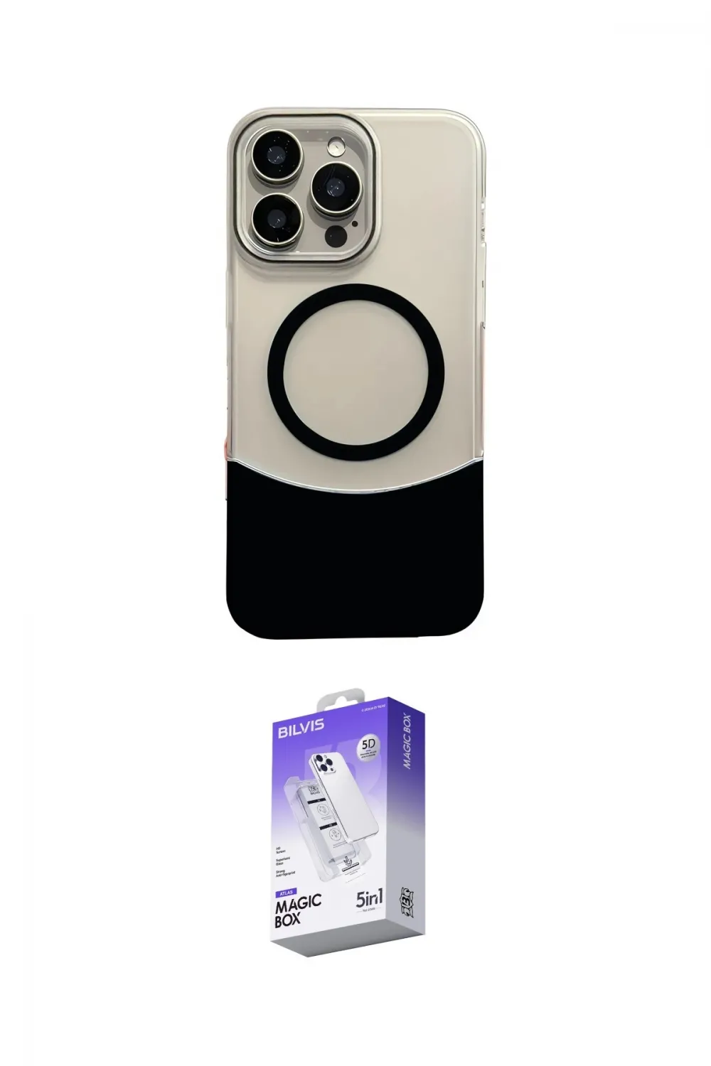 ieg™ iPhone 16 Pro Max Kılıf Kozmos Form Özel Seri - Siyah Bilvis 5in1 3D Magic Cam Ekran Koruyucu