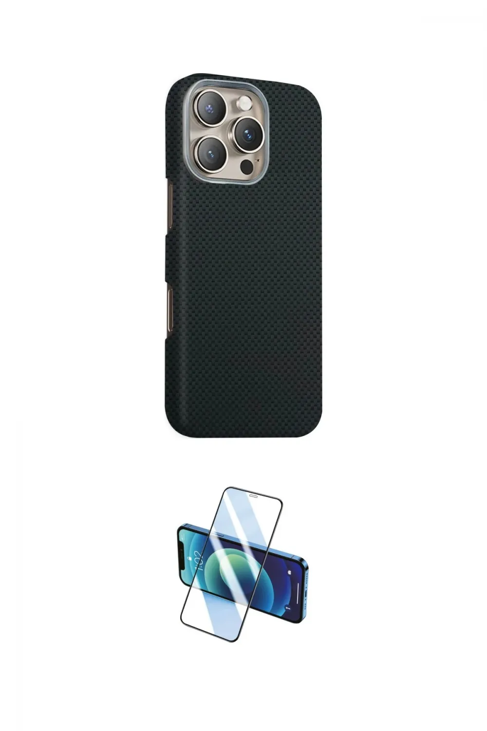 ieg™ iPhone 16 Pro Max Kılıf Kozmos Klasik Prime - Siyah 3D Antistatik Cam Ekran Koruyucu