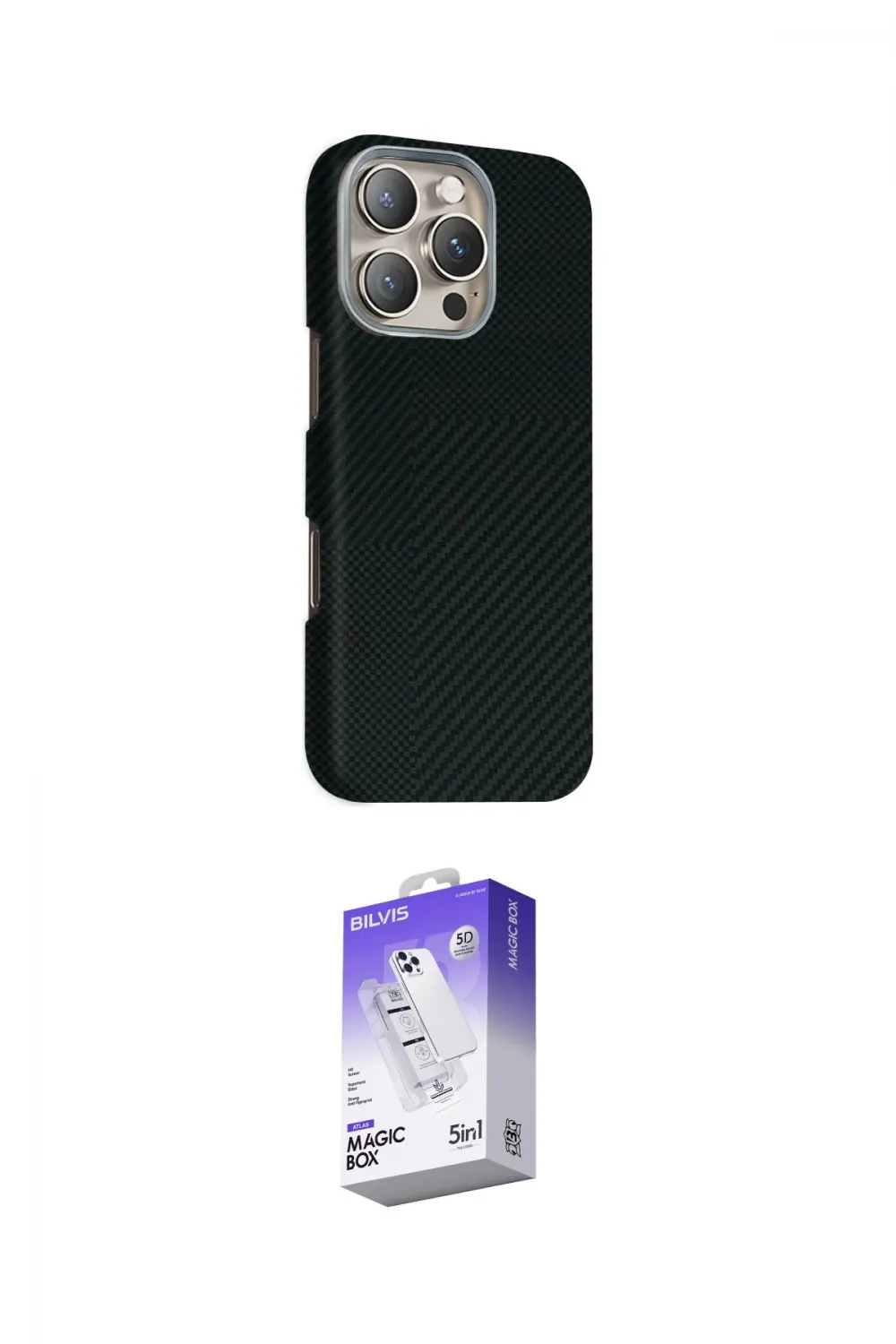 ieg™ iPhone 16 Pro Max Kılıf Kozmos Klasik Prime - Siyah Bilvis 5in1 3D Magic Cam Ekran Koruyucu
