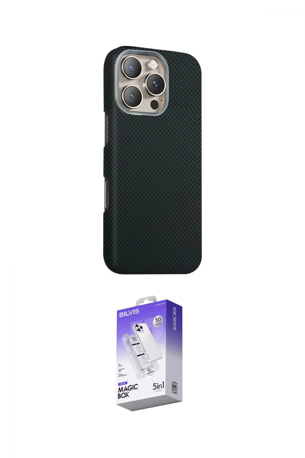 ieg™ iPhone 16 Pro Max Kılıf Kozmos Klasik Prime - Siyah Bilvis 5in1 3D Magic Cam Ekran Koruyucu
