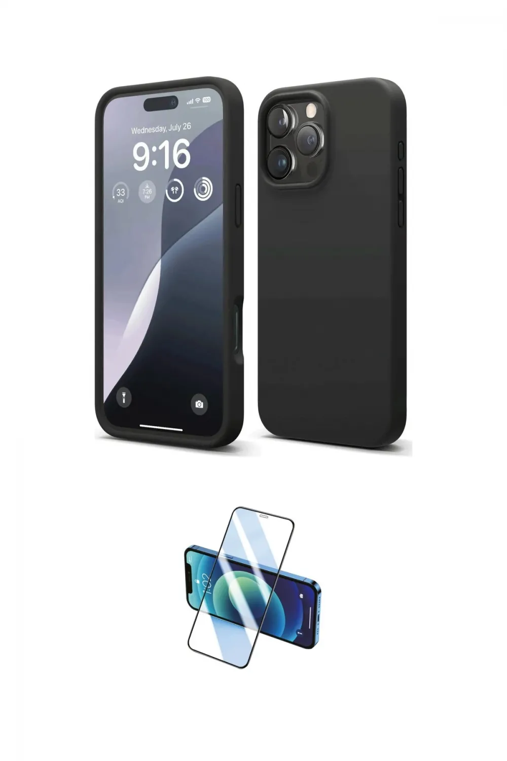 ieg™ iPhone 16 Pro Max Kılıf Kozmos Yansıma Özel Seri - Siyah 3D Antistatik Seramik Nano Ekran Koruyucu