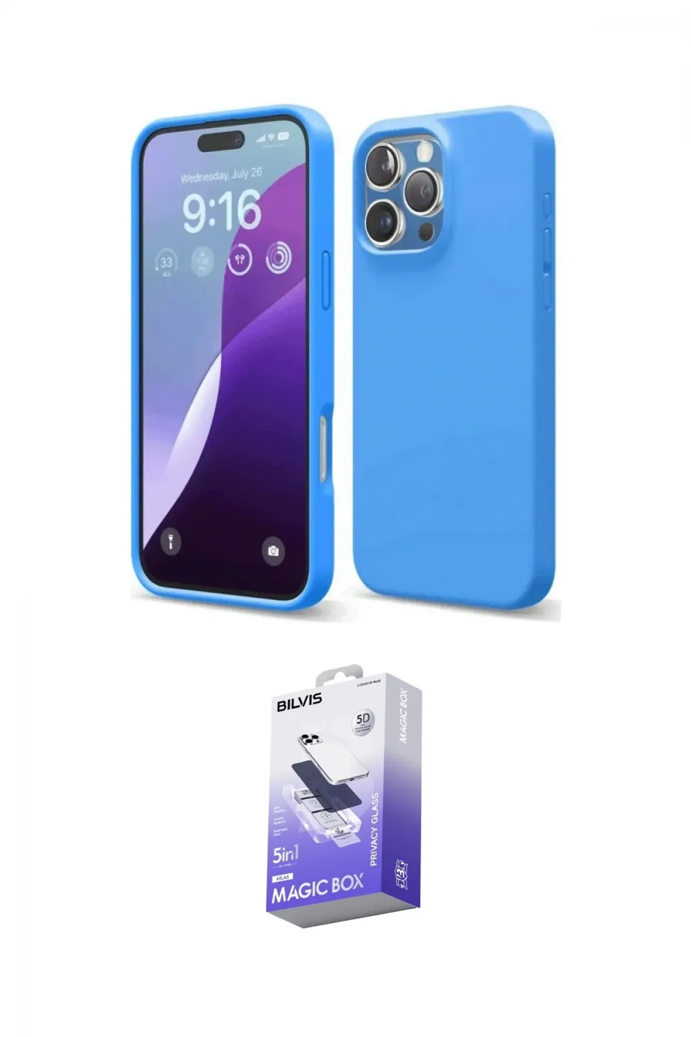 ieg™ iPhone 16 Pro Max Kılıf Kozmos Yansıma Özel Seri - Siyah Bilvis 5in1 5D Magic Hayalet Cam Ekran Koruyucu