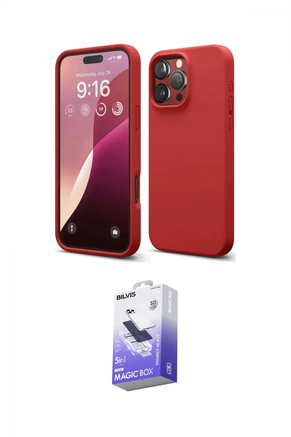 ieg™ iPhone 16 Pro Max Kılıf Kozmos Yansıma Özel Seri - Siyah Bilvis 5in1 5D Magic Hayalet Cam Ekran Koruyucu