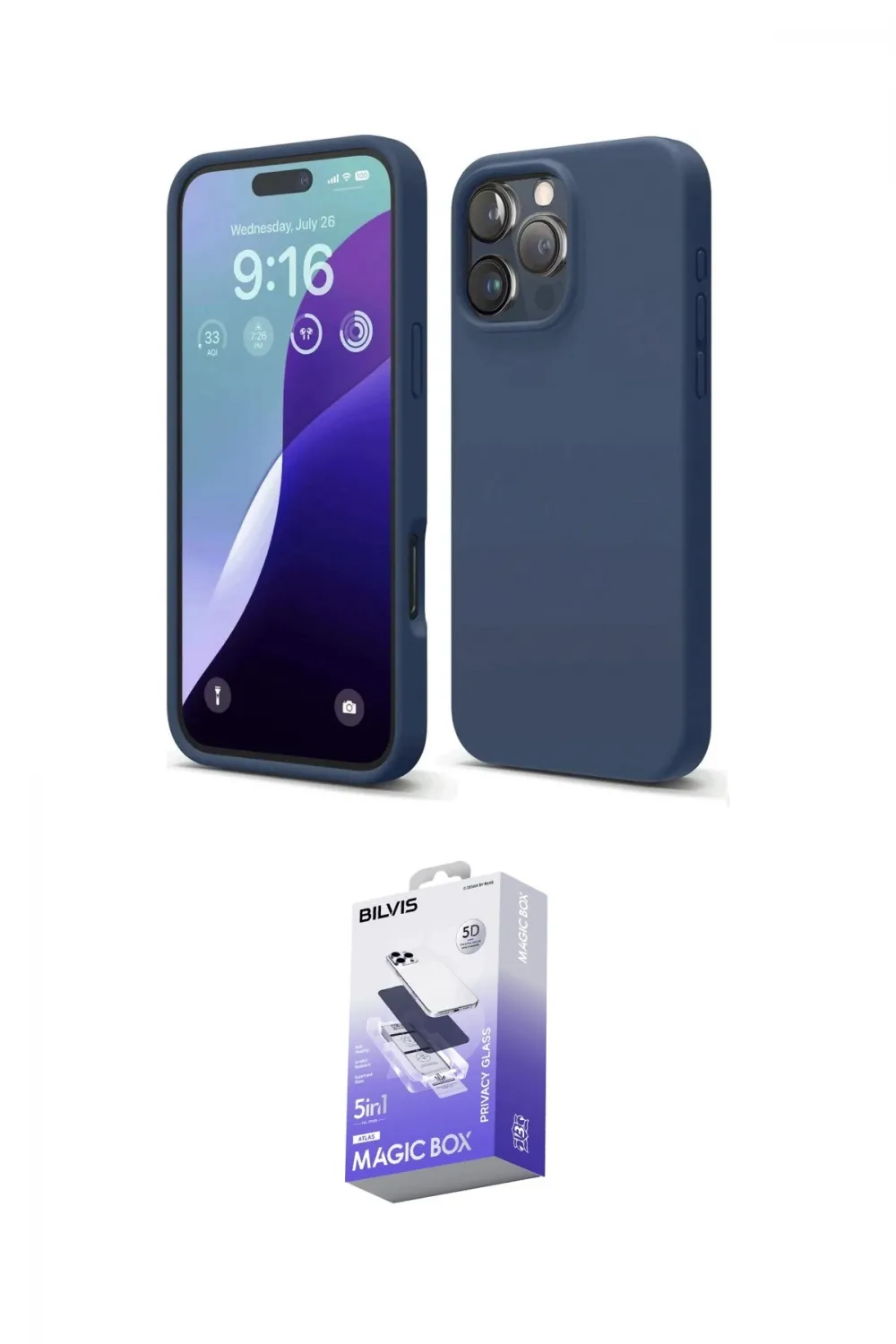 ieg™ iPhone 16 Pro Max Kılıf Kozmos Yansıma Özel Seri - Siyah Bilvis 5in1 5D Magic Hayalet Cam Ekran Koruyucu