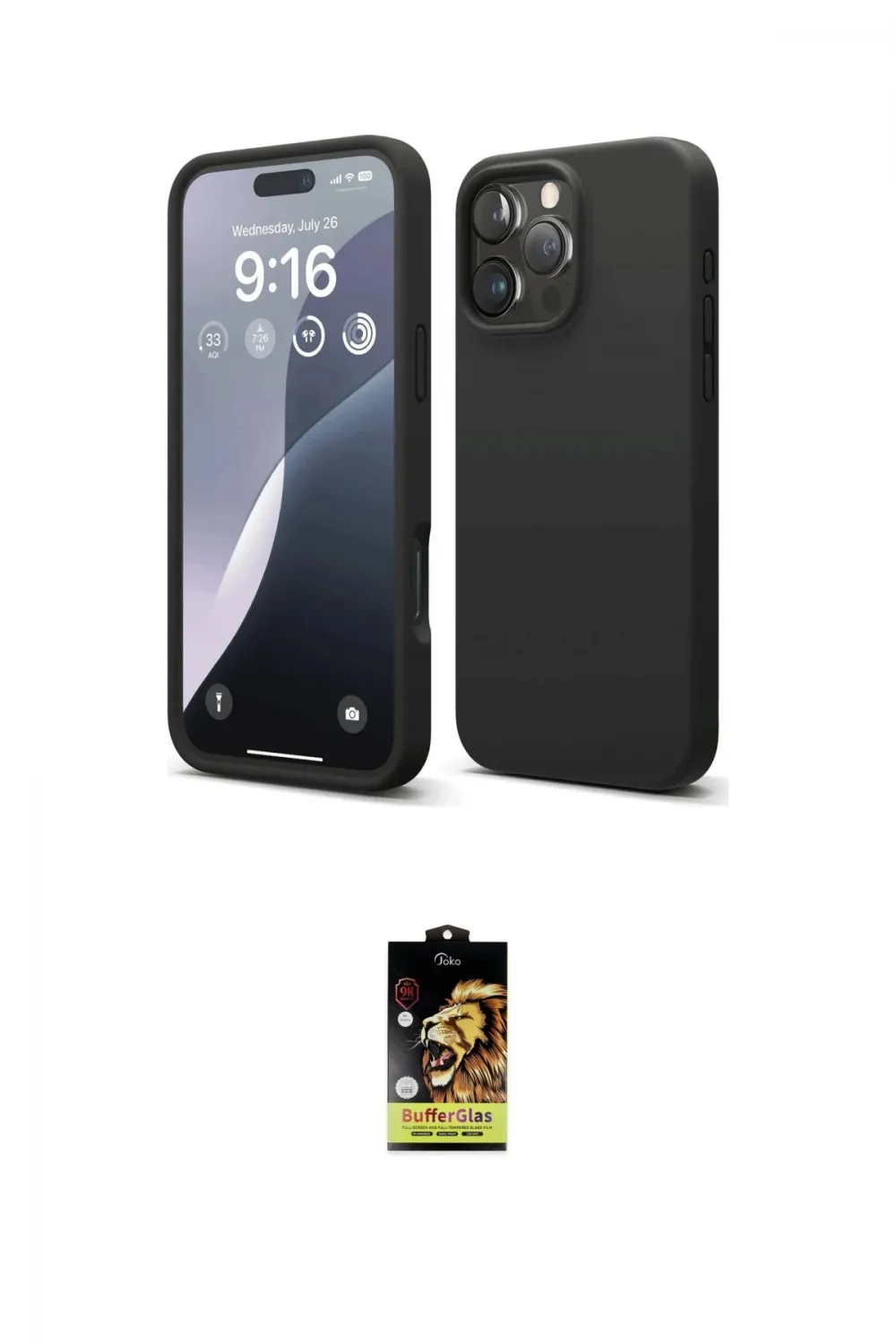 ieg™ iPhone 16 Pro Max Kılıf Kozmos Yansıma Özel Seri - Siyah Buffer Cam Ekran Koruyucu