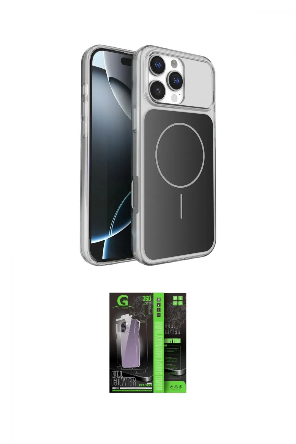 ieg™ iPhone 16 Pro Max Kılıf Kutup Doku Serisi - Şeffaf 360 Full Body Arka Koruyucu