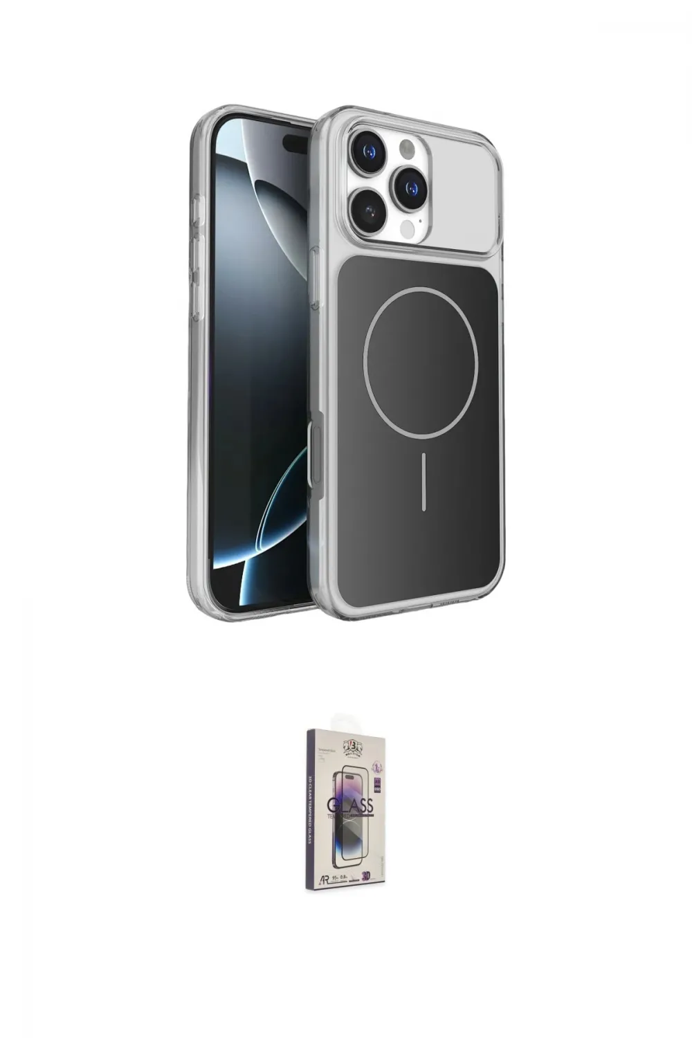 ieg™ iPhone 16 Pro Max Kılıf Kutup Doku Serisi - Siyah Bilvis 3D Cam Ekran Koruyucu