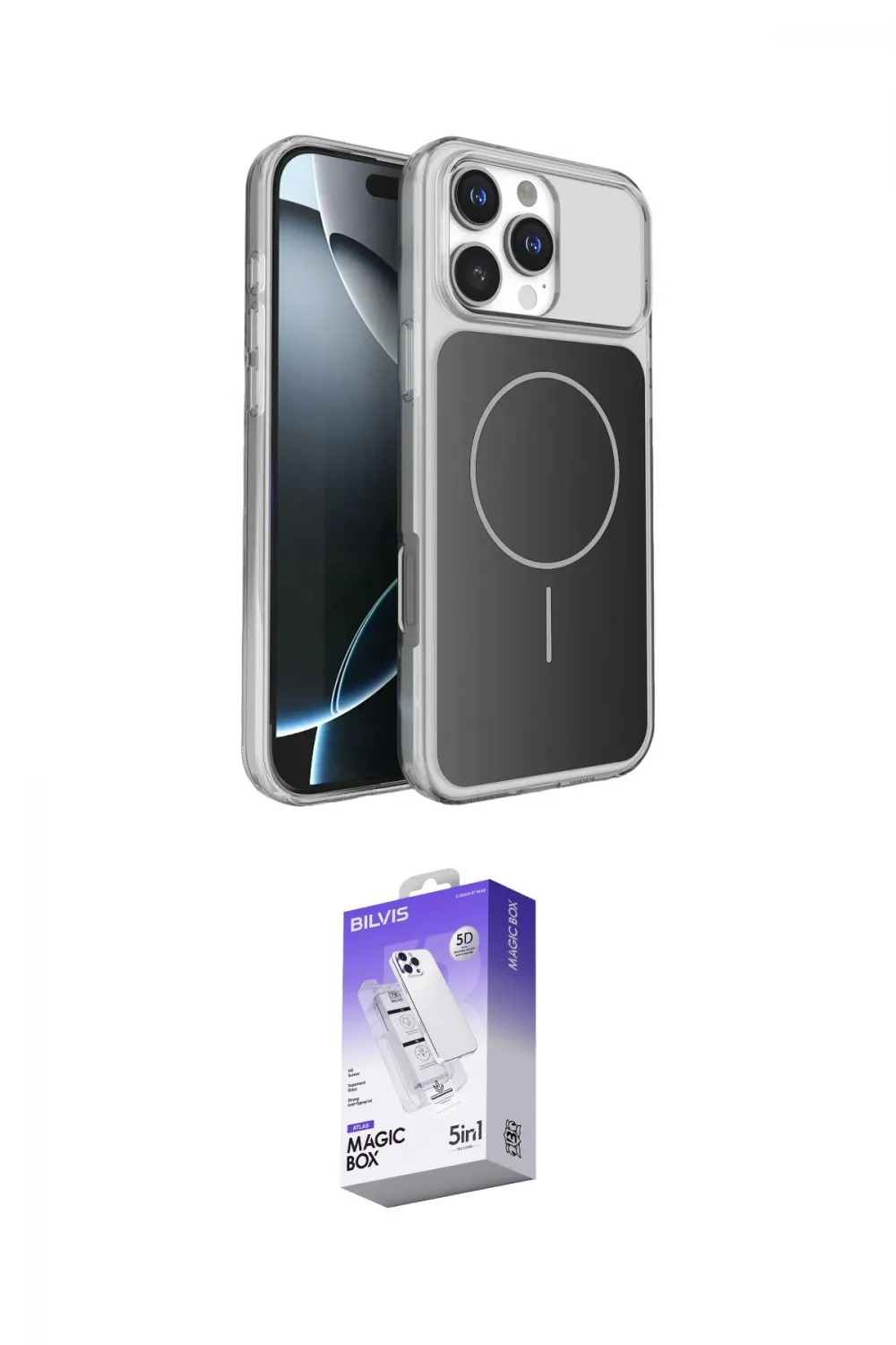ieg™ iPhone 16 Pro Max Kılıf Kutup Doku Serisi - Siyah Bilvis 5in1 3D Magic Cam Ekran Koruyucu