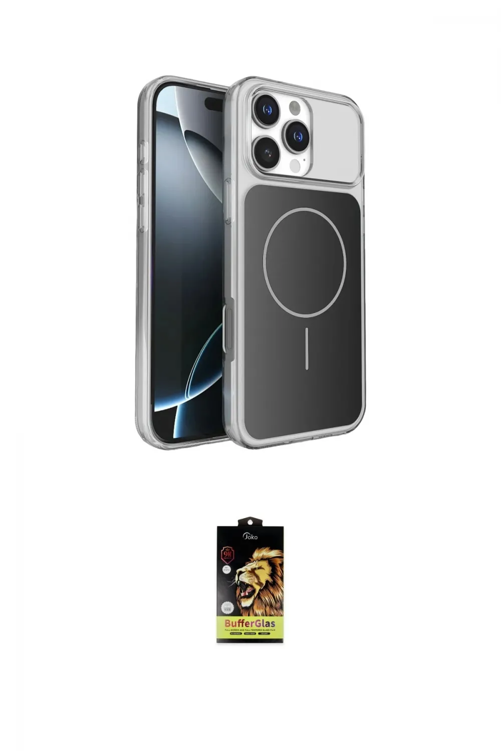 ieg™ iPhone 16 Pro Max Kılıf Kutup Doku Serisi - Siyah Buffer Cam Ekran Koruyucu