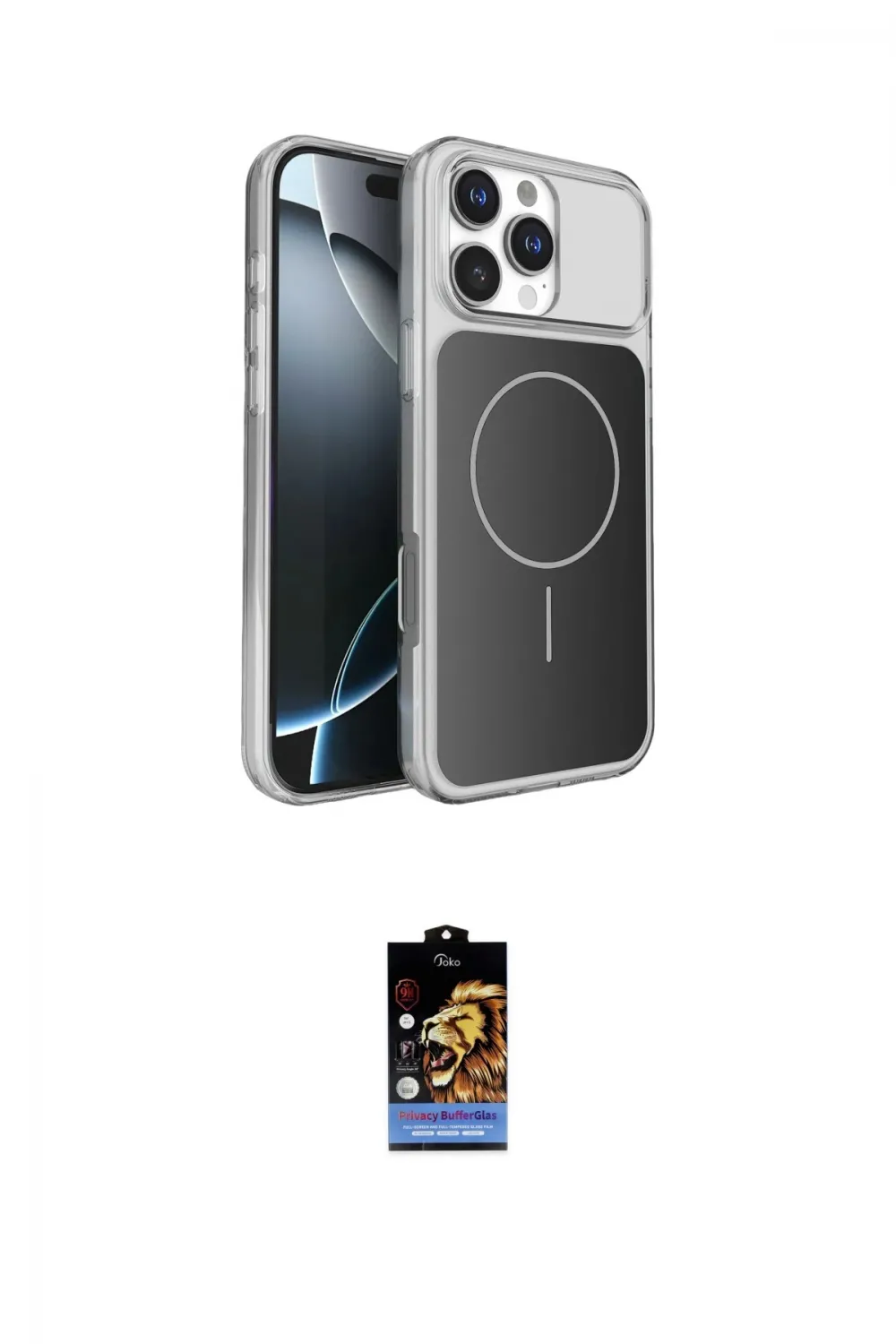 ieg™ iPhone 16 Pro Max Kılıf Kutup Doku Serisi - Siyah Buffer Hayalet Cam Ekran Koruyucu
