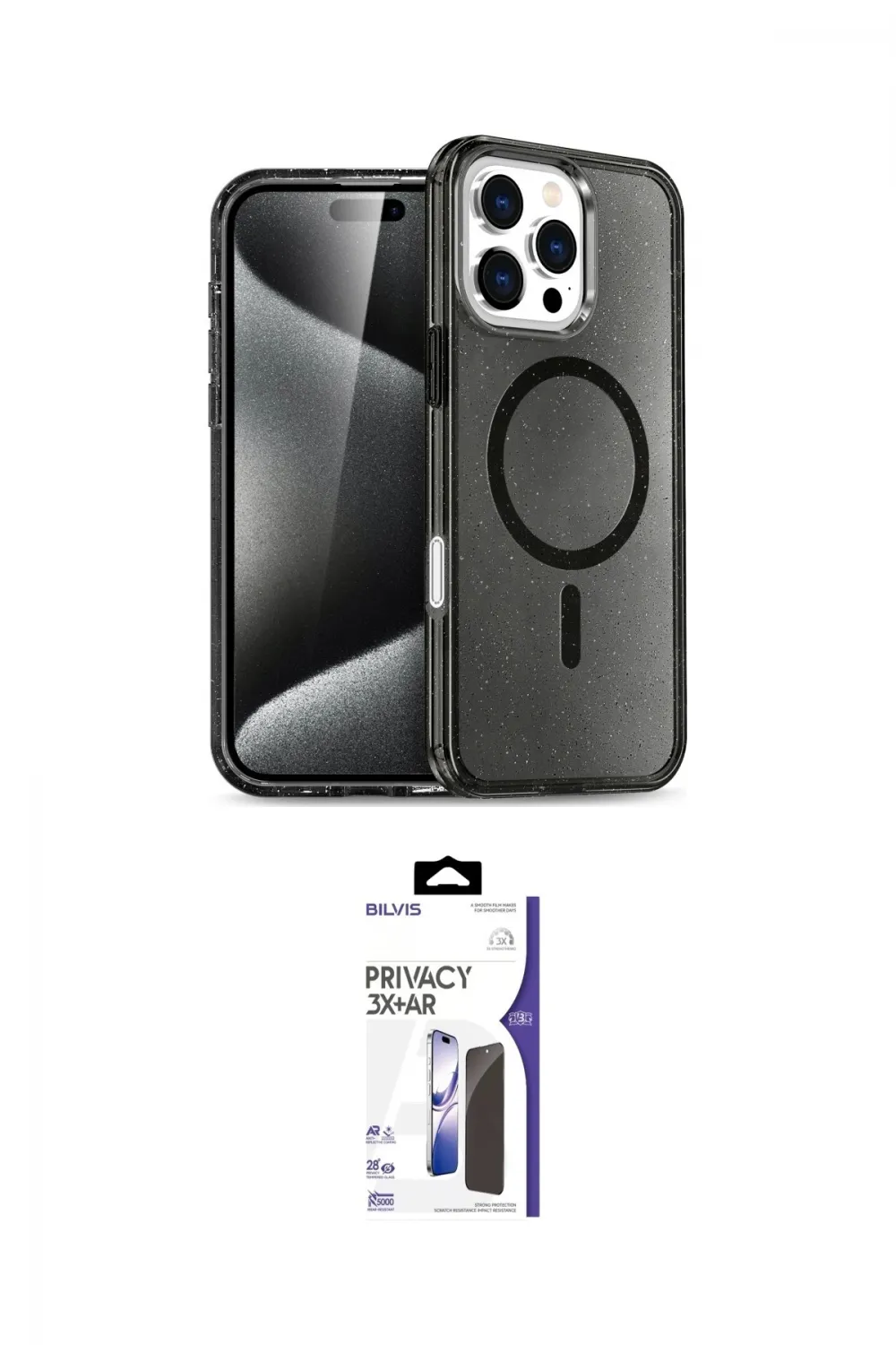 ieg™ iPhone 16 Pro Max Kılıf Nova Asil Prime - Siyah Bilvis 3X AR Hayalet Cam Ekran Koruyucu