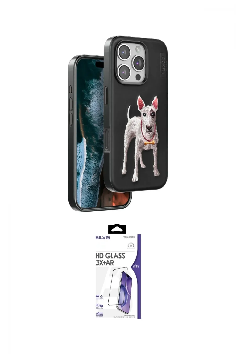 ieg™ iPhone 16 Pro Max Kılıf Nova Form Koleksiyonu - Siyah Bilvis 3X AR HD Cam Ekran Koruyucu