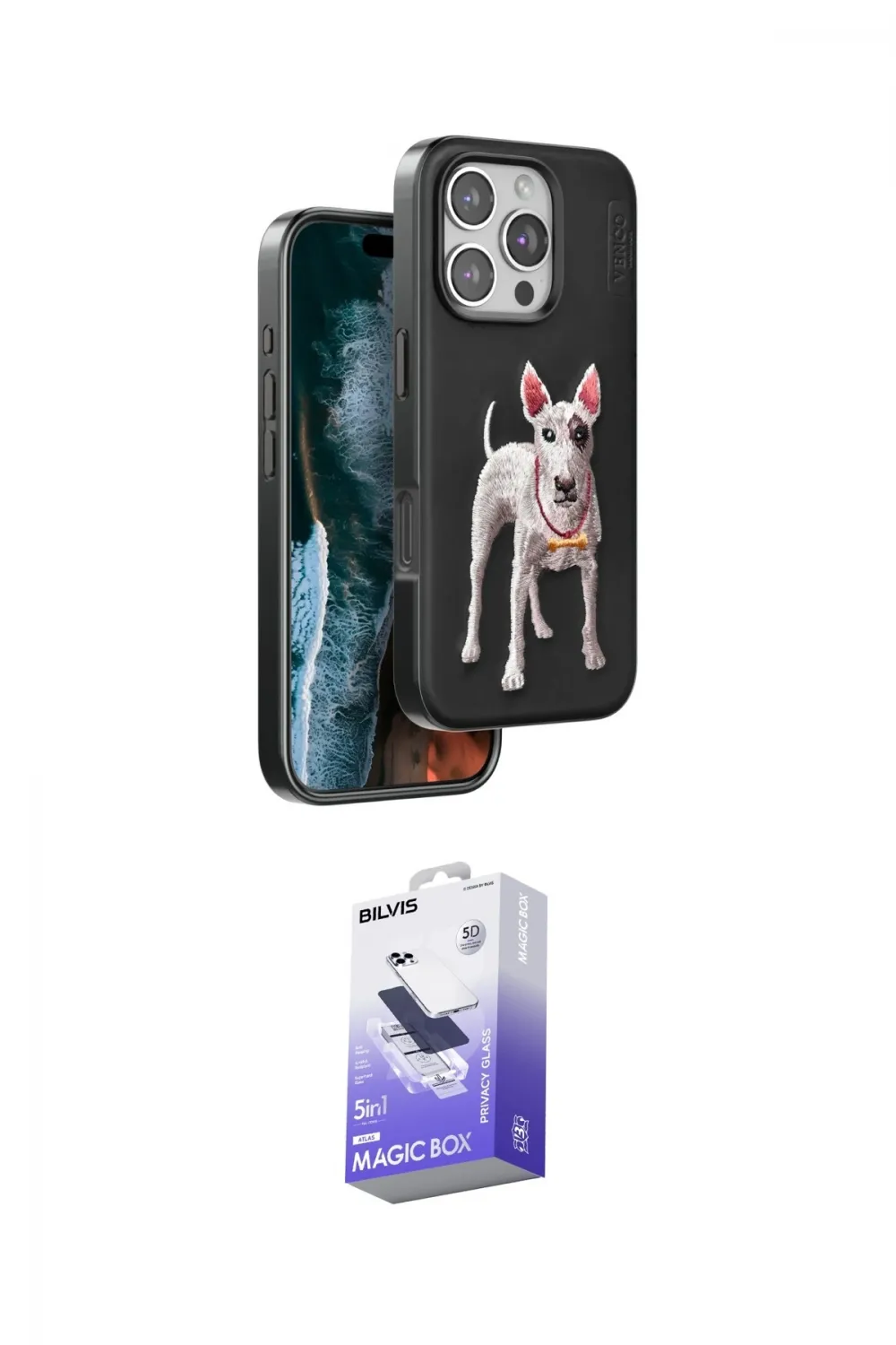 ieg™ iPhone 16 Pro Max Kılıf Nova Form Koleksiyonu - Siyah Bilvis 5in1 5D Magic Hayalet Cam Ekran Koruyucu