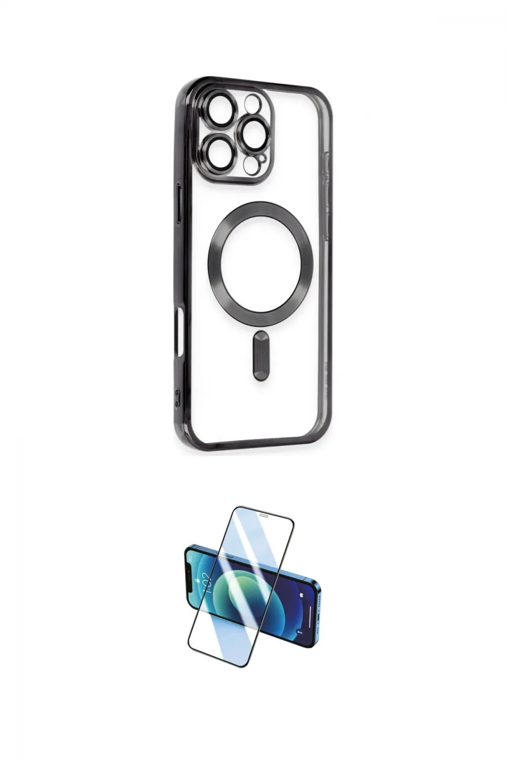 ieg™ iPhone 16 Pro Max Kılıf Nova Işık Özel Seri - Siyah 3D Antistatik Seramik Nano Ekran Koruyucu