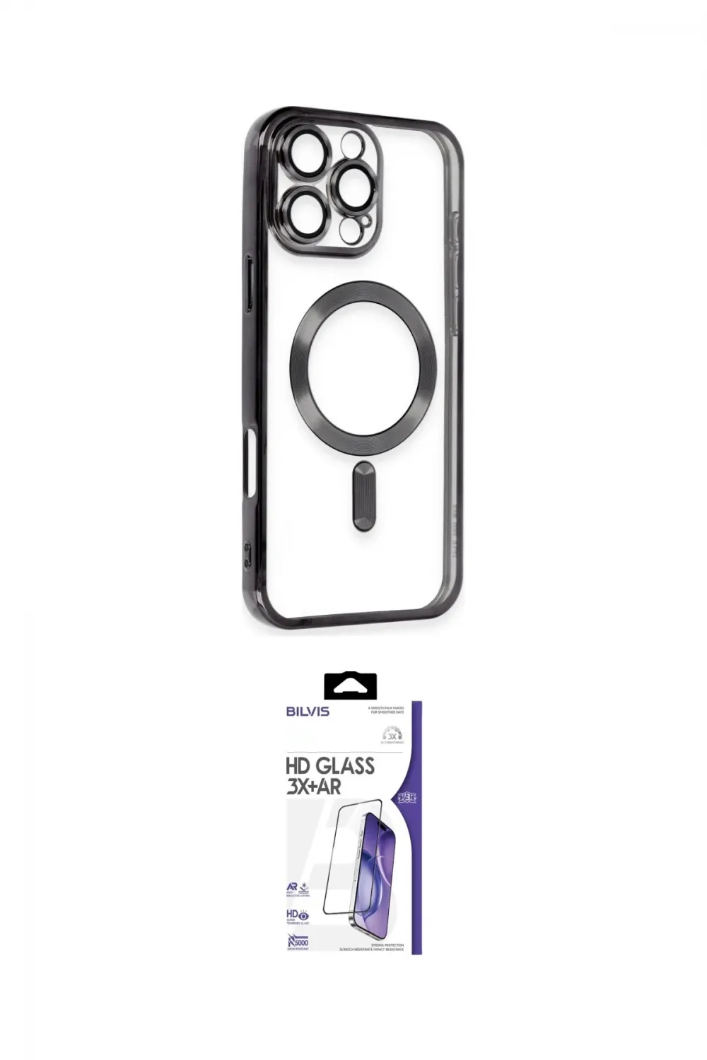 ieg™ iPhone 16 Pro Max Kılıf Nova Işık Özel Seri - Siyah Bilvis 3X AR HD Cam Ekran Koruyucu