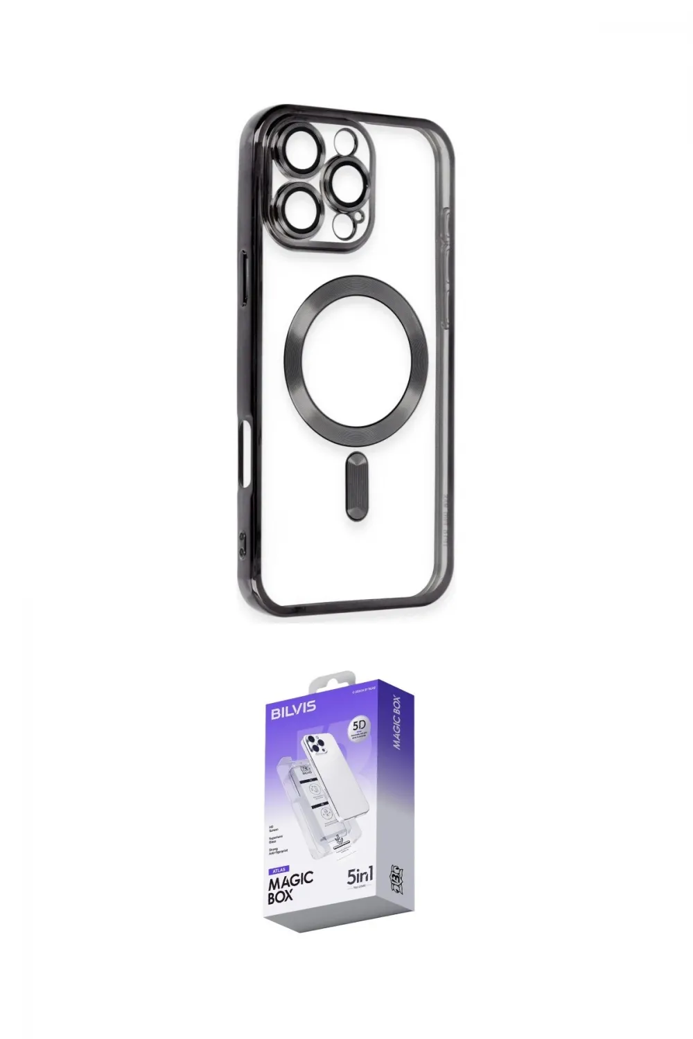 ieg™ iPhone 16 Pro Max Kılıf Nova Işık Özel Seri - Siyah Bilvis 5in1 3D Magic Cam Ekran Koruyucu