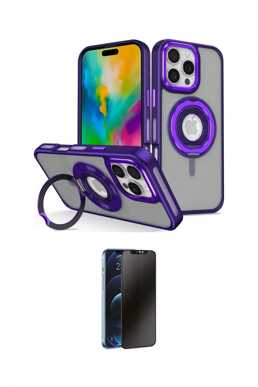ieg™ iPhone 16 Pro Max Kılıf Nova Minimal Serisi - Siyah 3D Antistatik Hayalet Cam Ekran Koruyucu