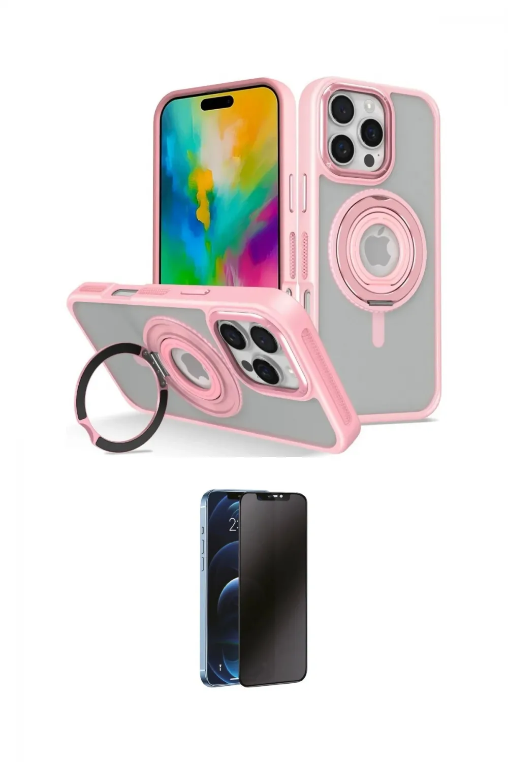 ieg™ iPhone 16 Pro Max Kılıf Nova Minimal Serisi - Siyah 3D Antistatik Hayalet Cam Ekran Koruyucu