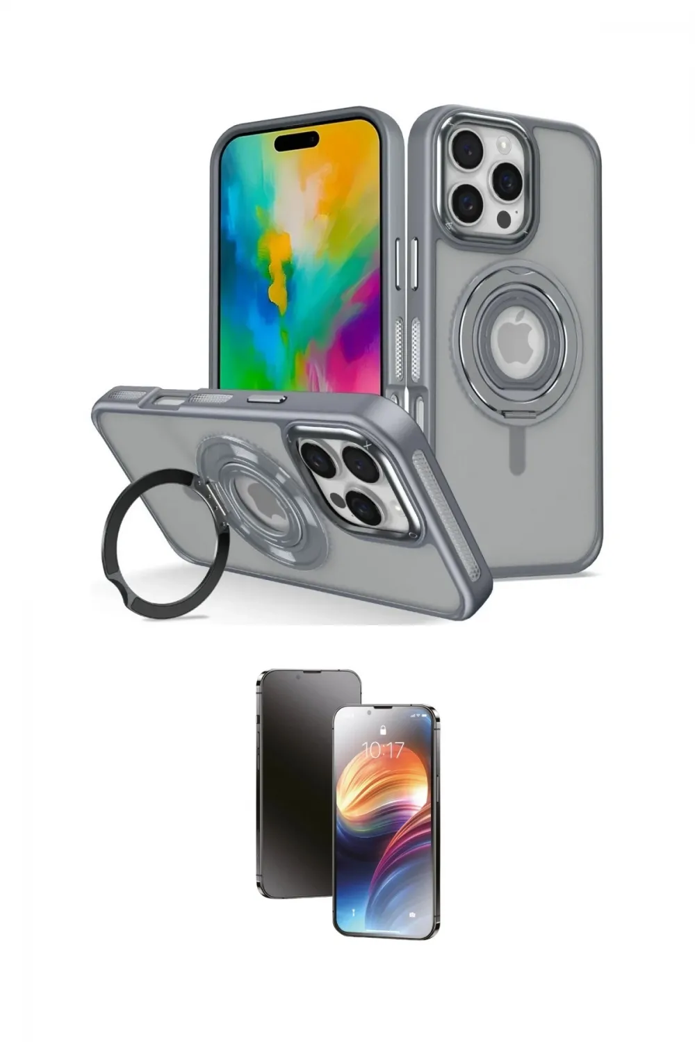 ieg™ iPhone 16 Pro Max Kılıf Nova Minimal Serisi - Siyah 3D Antistatik Mat Seramik Nano Ekran Koruyucu