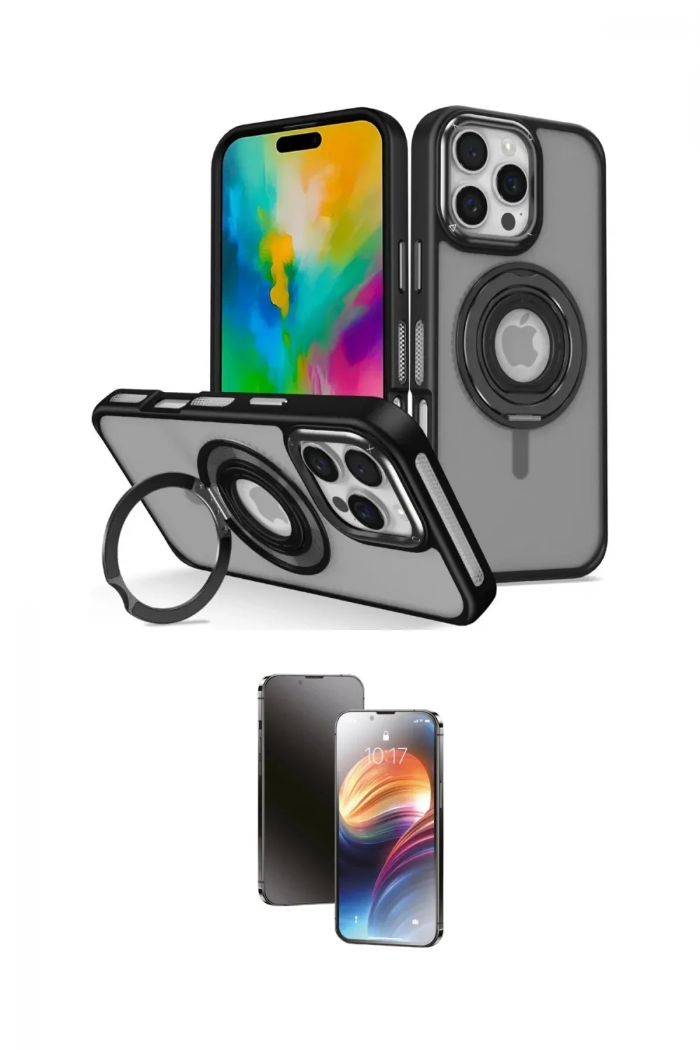 ieg™ iPhone 16 Pro Max Kılıf Nova Minimal Serisi - Siyah 3D Antistatik Mat Seramik Nano Ekran Koruyucu
