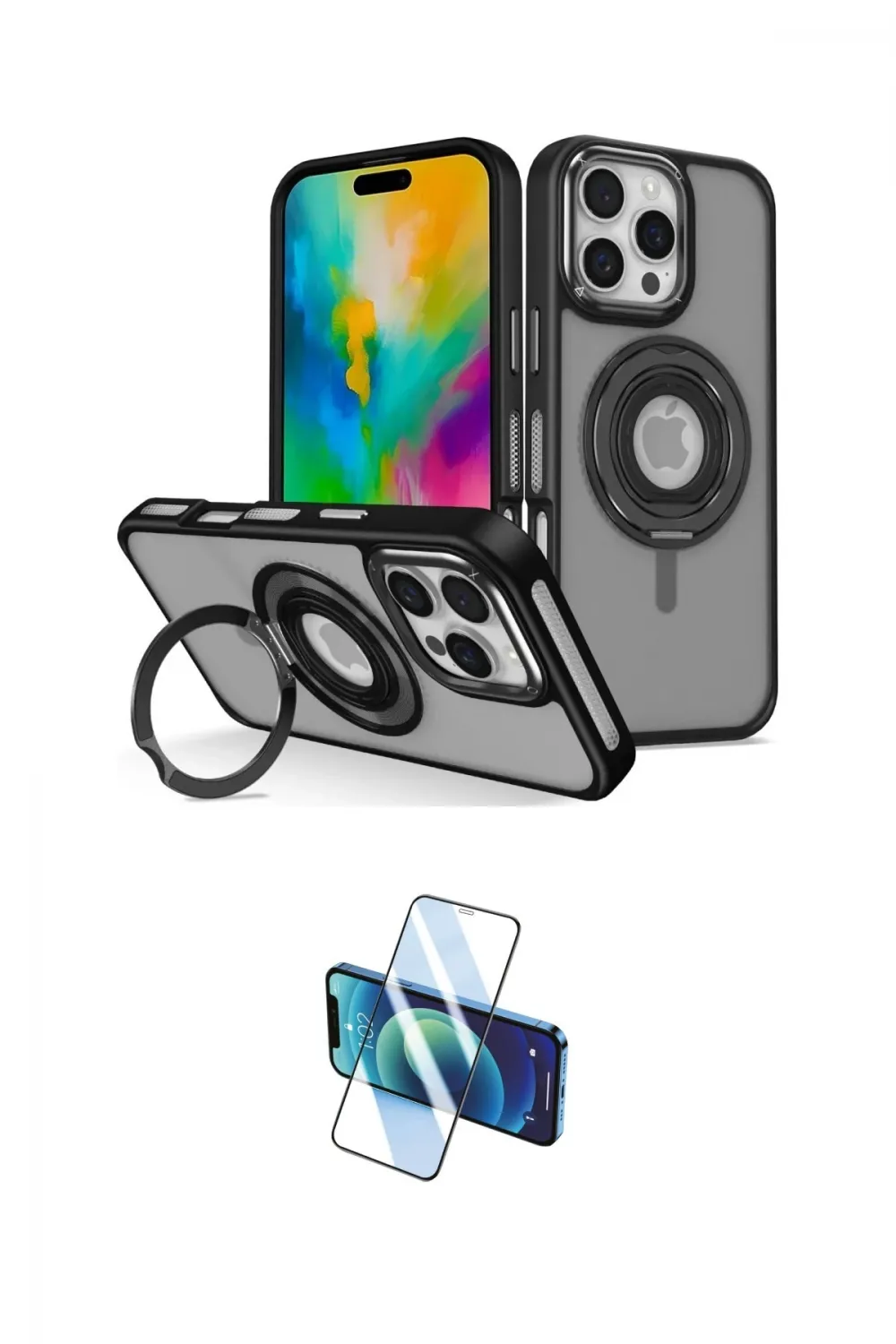 ieg™ iPhone 16 Pro Max Kılıf Nova Minimal Serisi - Siyah 3D Antistatik Seramik Nano Ekran Koruyucu