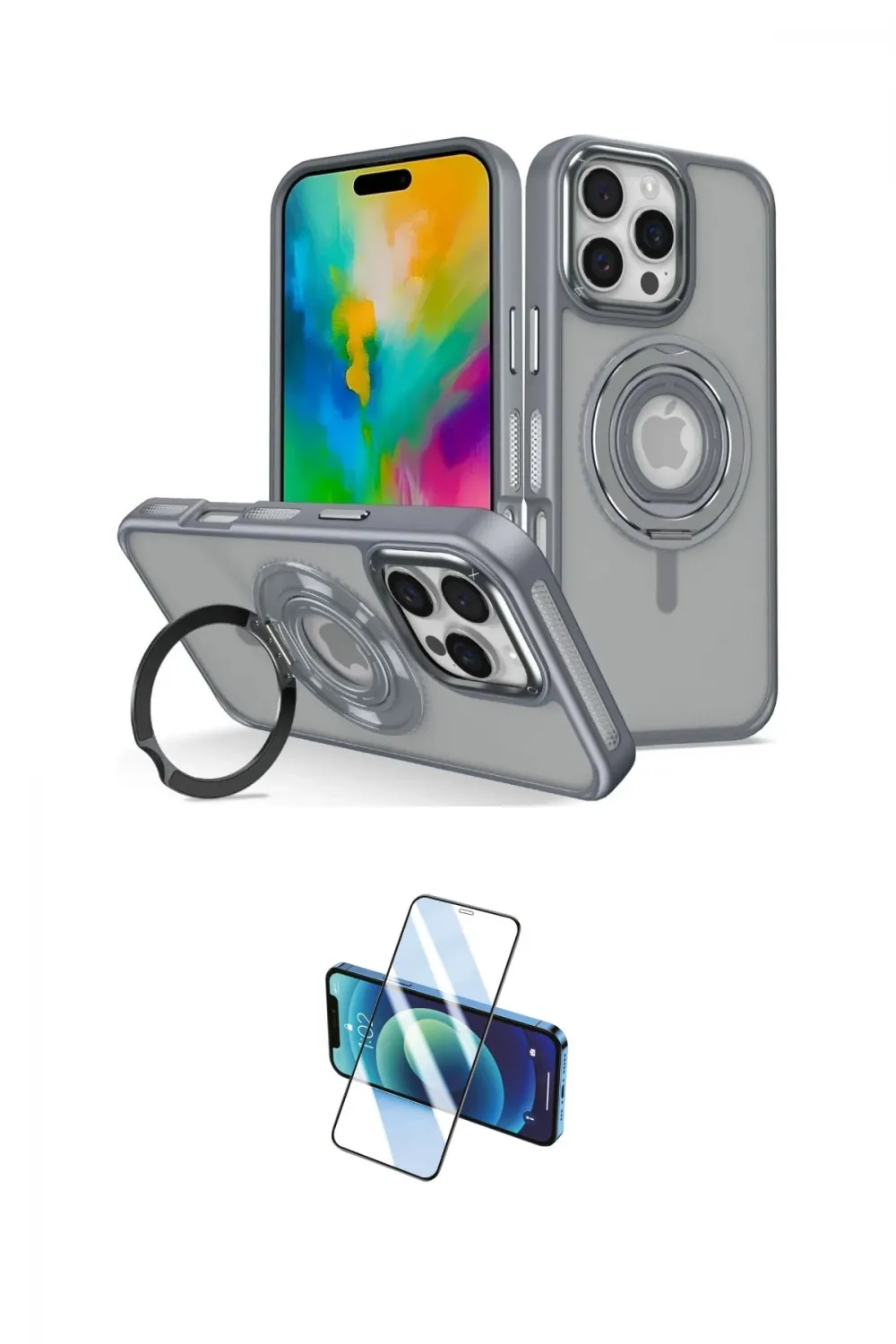 ieg™ iPhone 16 Pro Max Kılıf Nova Minimal Serisi - Siyah 3D Antistatik Seramik Nano Ekran Koruyucu