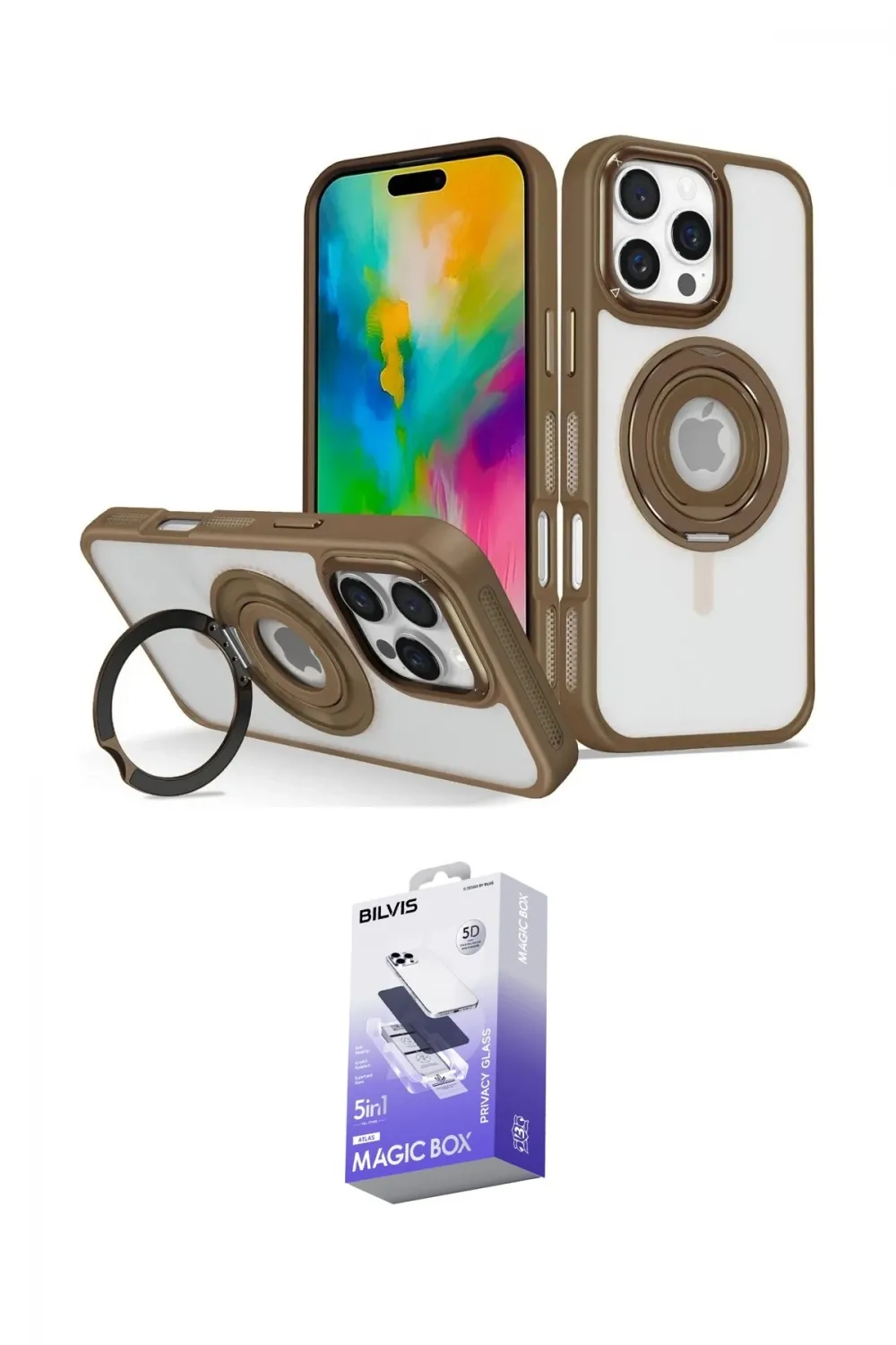 ieg™ iPhone 16 Pro Max Kılıf Nova Minimal Serisi - Siyah Bilvis 5in1 5D Magic Hayalet Cam Ekran Koruyucu