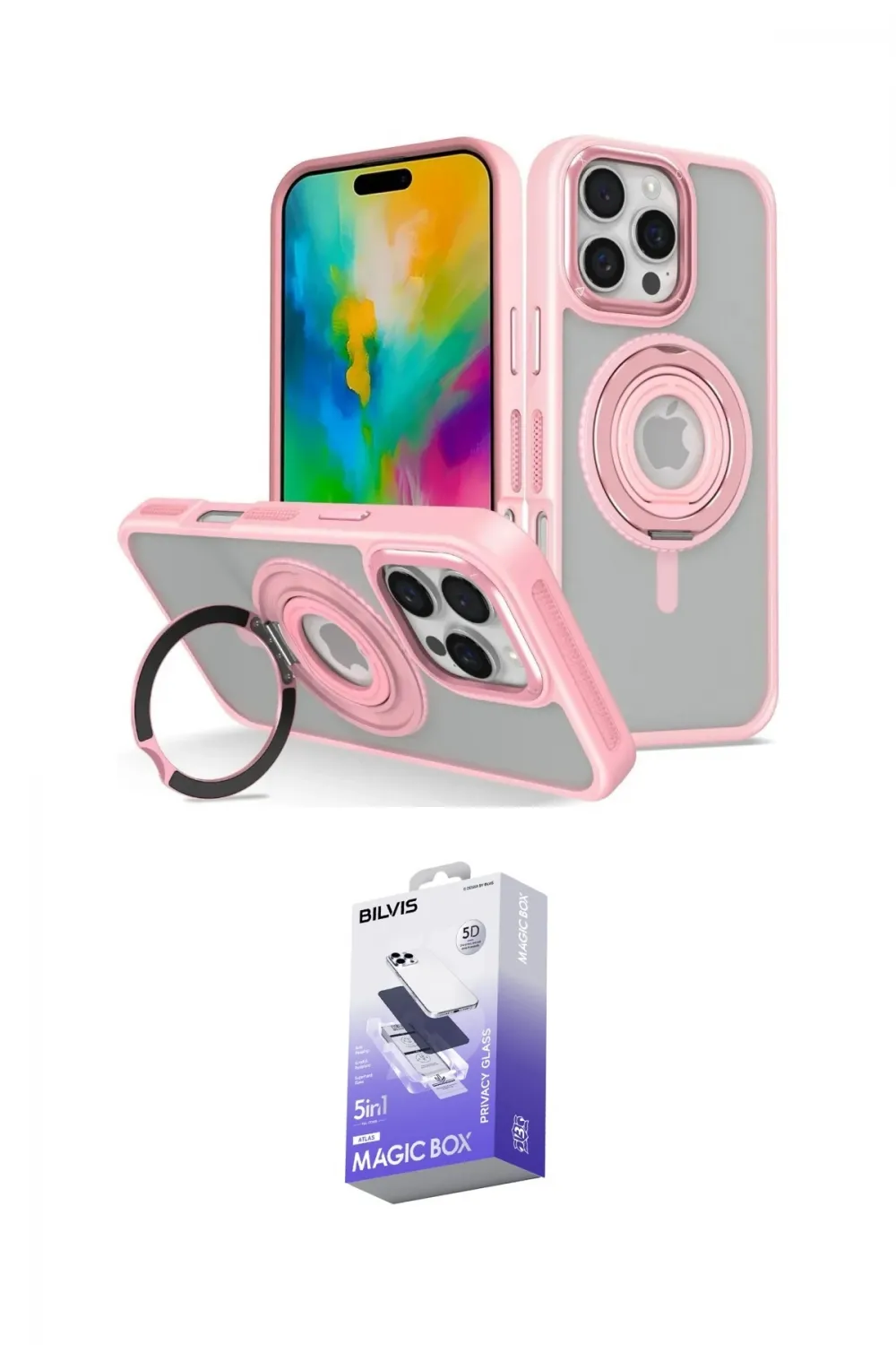 ieg™ iPhone 16 Pro Max Kılıf Nova Minimal Serisi - Siyah Bilvis 5in1 5D Magic Hayalet Cam Ekran Koruyucu